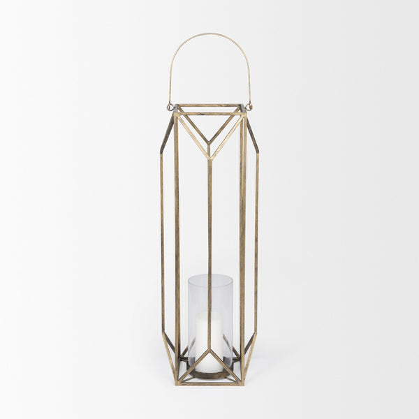 Ivy Large Gold Metal Geometric Cage Candle Holder Lantern