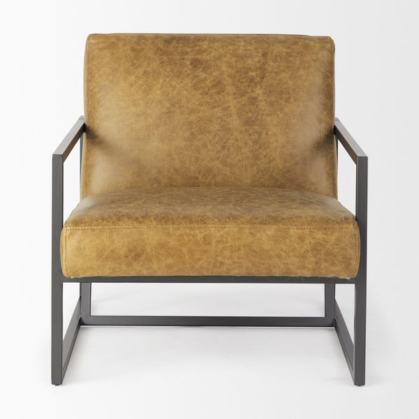 Armelle II Brown Leather Seat w/Gray Metal Frame Accent Chair