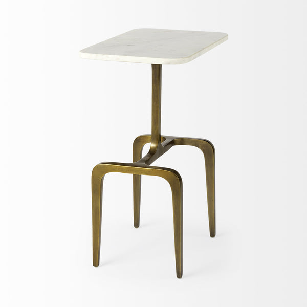 Preston 17.3L x 11.3W x 22.8H White Marble Top W/Gold Metal Accent Table