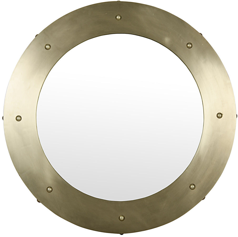 Clay Large Round Mirror in Antique Brass-Finished Industrial Steel