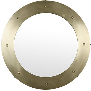 Clay Large Round Mirror in Antique Brass-Finished Industrial Steel