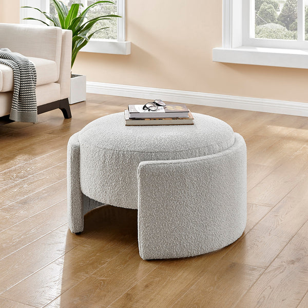Felicia Fabric Ottoman, Boucle Beige