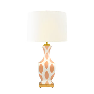 HANDPAINTED TOLE TABLE LAMP IN CORAL IKAT PATTERN