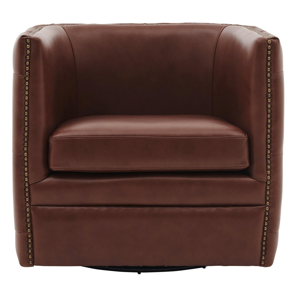 Leslie Top Grain Leather Swivel Tufted Arm Chair In Garrett Brown