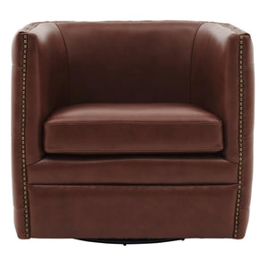 Leslie Top Grain Leather Swivel Tufted Arm Chair In Garrett Brown