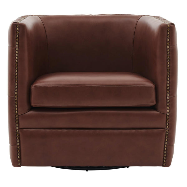 Leslie Top Grain Leather Swivel Tufted Arm Chair In Garrett Brown
