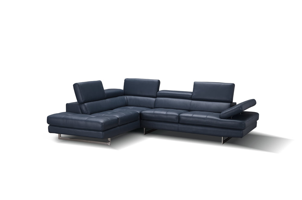 Eliza Italian Leather Sectional Blue In Left Hand Facing