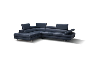 Eliza Italian Leather Sectional Blue In Left Hand Facing