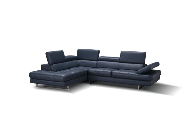 Eliza Italian Leather Sectional Blue In Left Hand Facing