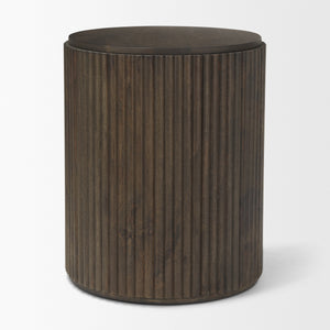 Terra 18L x 18W x 22H Dark Brown Wood Fluted Round Side Table
