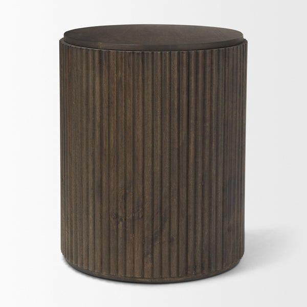 Terra 18L x 18W x 22H Dark Brown Wood Fluted Round Side Table