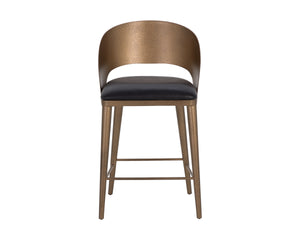 DEZIRAE COUNTER STOOL - ANTIQUE BRASS - CHARCOAL BLACK LEATHER