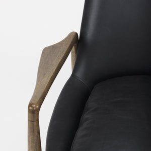 Westan Black Genuine Leather W/Medium Brown Wood Accent Chair