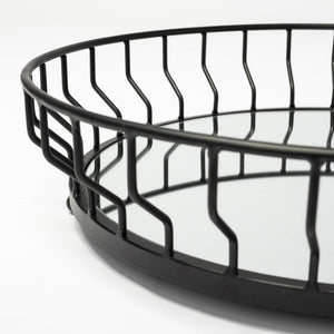 Helena 20L x 20W Black Metal Mirrored Bottom Round Serving Tray