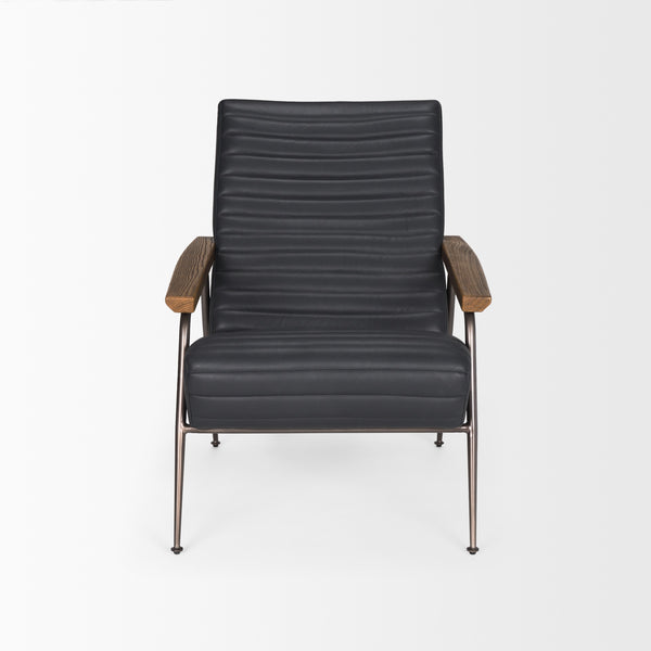 Grosjean Black Leather w/ Black Metal Frame Accent Chair