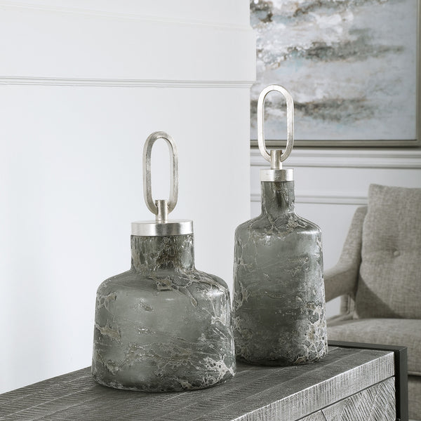 Storm Art Glass Bottles, S/2