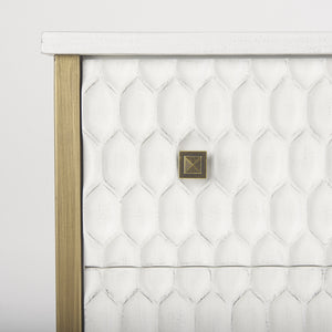 Savannah White Fir Veneer w/ Gold Metal 3-Drawer Accent Cabinet
