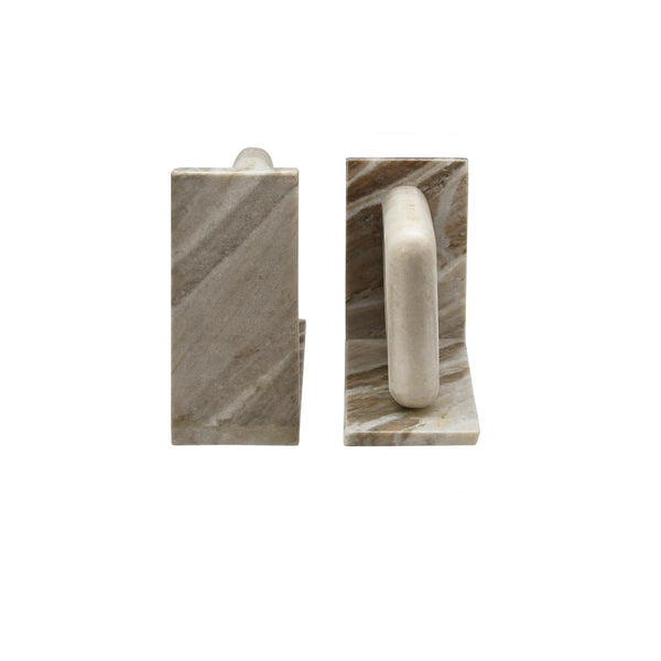 BEIGE MARBLE BOOKEND WITH CIRCLE CUTOUT