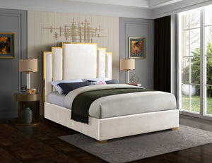 Geoffrey King Bed In Cream Velvet