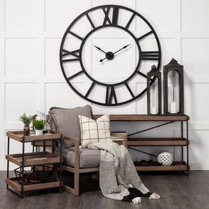 Trey III 20" x 26" Square Medium Brown Wooden Three-Tiered Black Iron Frame End/Side Table