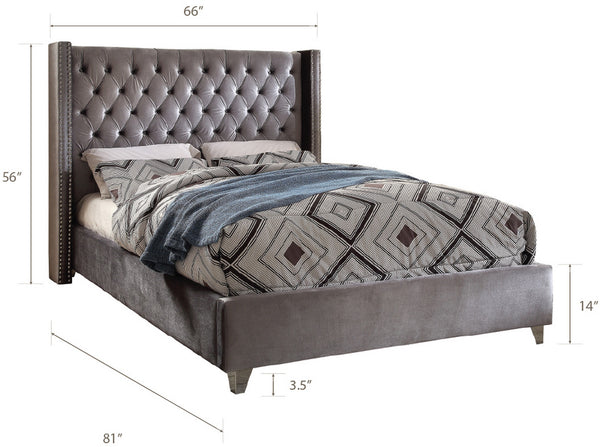 Isabel Full Bed In Grey Velvet