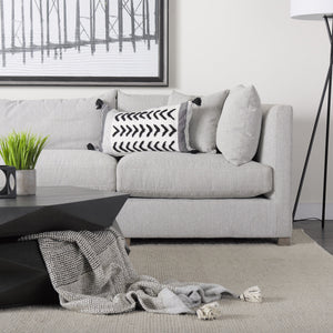 Kimia 14L x 26W White and Black Fabric Herringbone and Fringed Decorative Pillow Cover