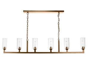 Linear 6-Light Steel Chandelier, Antique Brass
