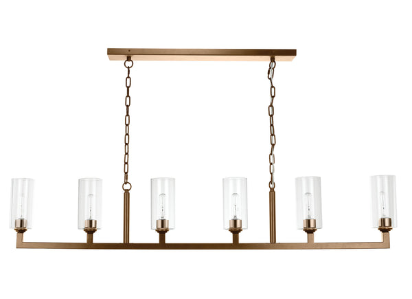 Linear 6-Light Steel Chandelier, Antique Brass