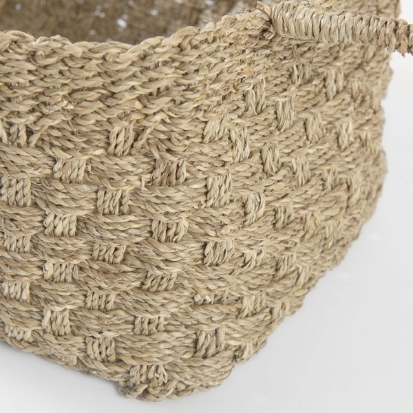 Emra 17.3L x 11.8W x 7.9H (Set of 3) Light Brown Seagrass Rectangular Basket W/ Handles