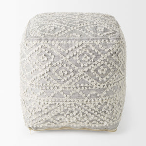 Farida 6.0L x 16.0W x 16.0H Light Gray Wool and Polyester Patterned Pouf