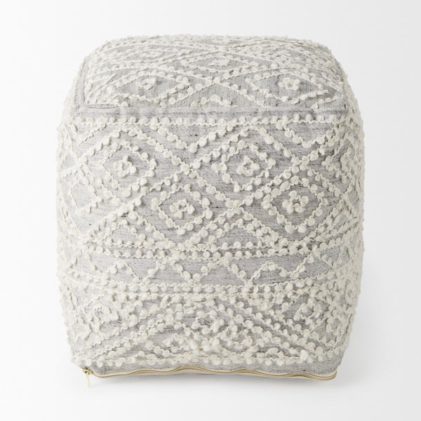 Farida 6.0L x 16.0W x 16.0H Light Gray Wool and Polyester Patterned Pouf