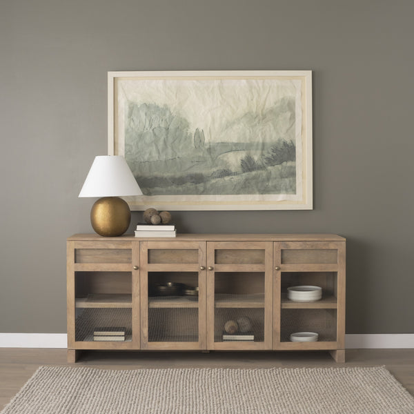 Suri Light Brown Wood w/ Glass Doors Sideboard