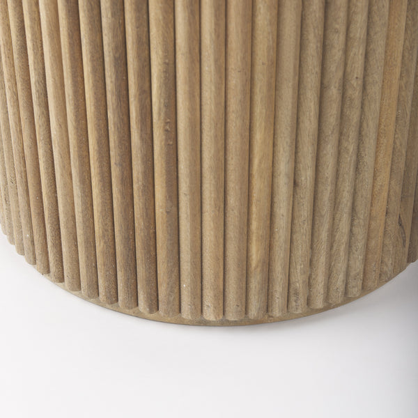 Terra 18L x 18W x 22H Light Brown Wood Fluted Round Side Table