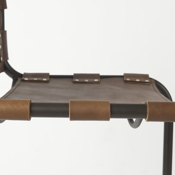 Berbick 43" Total Height Medium Brown Leather w/ Iron Frame Bar Stool