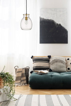 Bella 1 Light Mini Pendant in Matte Black + Olde Brass Finish