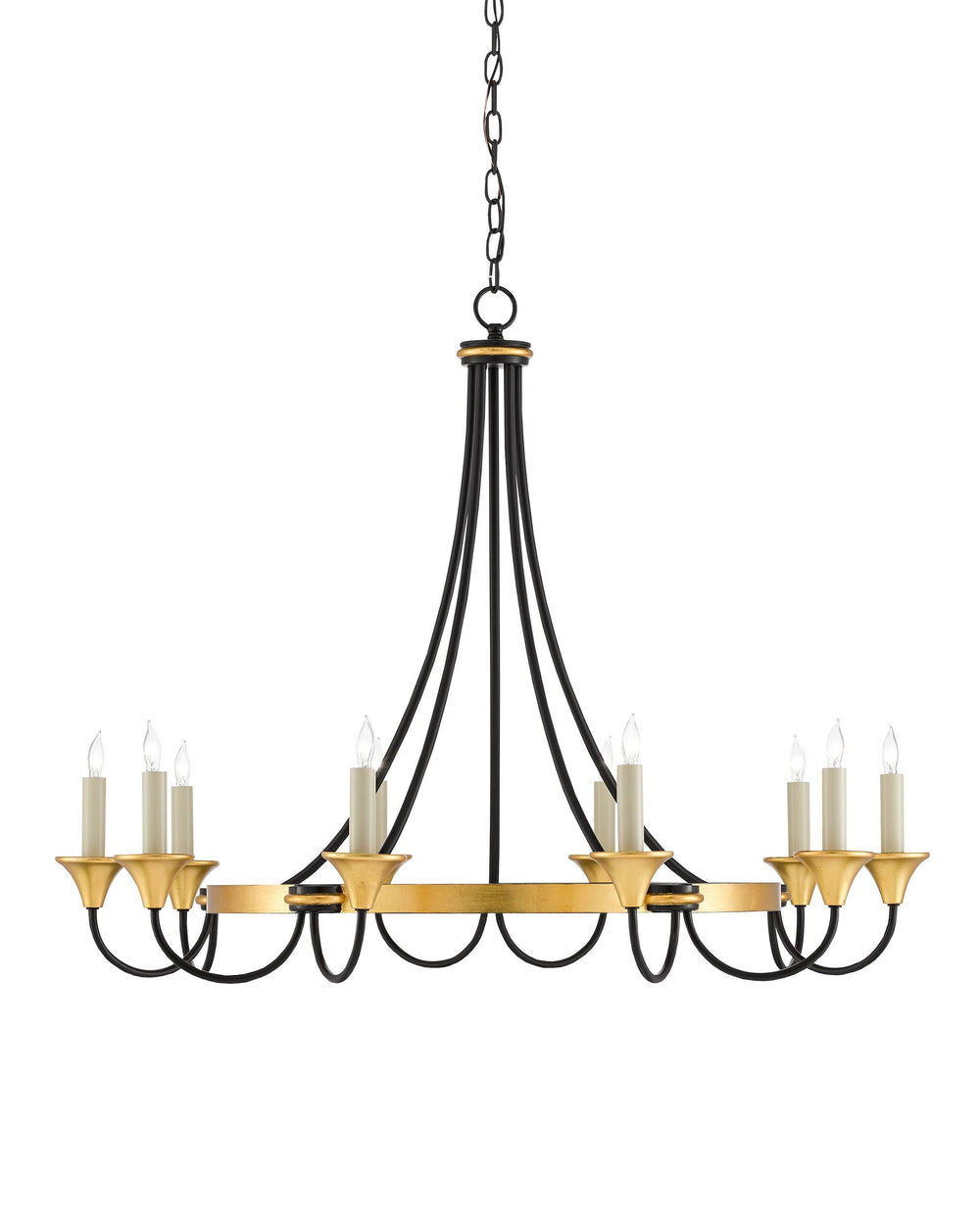 Hanlon Chandelier In Washed Black & Contemporary Gold Leaf