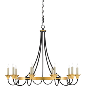 Hanlon Chandelier In Washed Black & Contemporary Gold Leaf