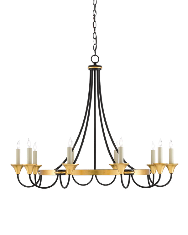 Hanlon Chandelier In Washed Black & Contemporary Gold Leaf