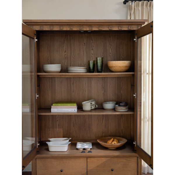 Moe's Lillian Tall Cabinet Brown with Glass Doors