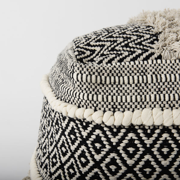 Darika 16.0L x 16.0W x 16.0H Black/White/Gray Cotton Pouf
