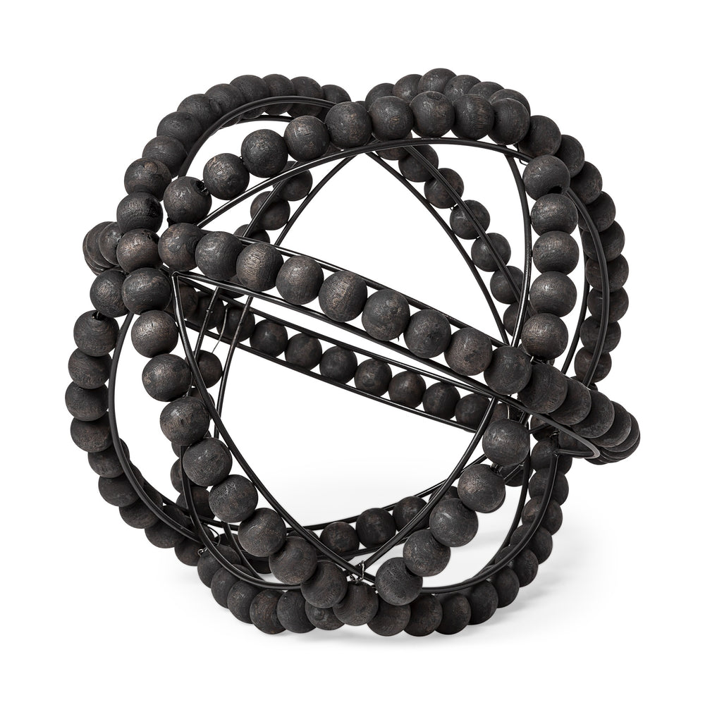 Earnhardt II Large 11L x 11W Black Wooden Beaded Orb