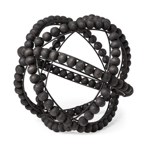 Earnhardt II Large 11L x 11W Black Wooden Beaded Orb