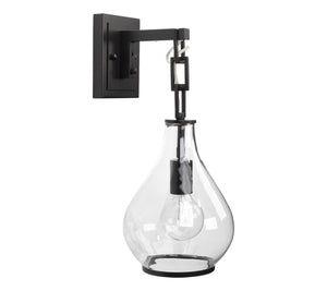 Tear Drop Hanging Wall Sconce, Clear Glass and Bronze