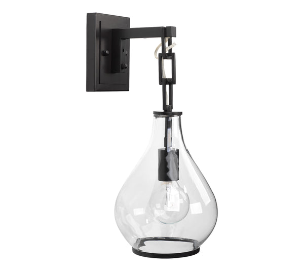 Tear Drop Hanging Wall Sconce, Clear Glass and Bronze