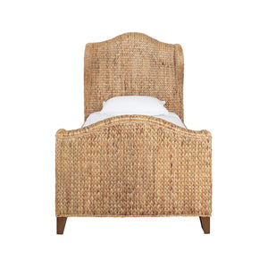 WINGED HEADBOARD AND FOOTBOARD WITH SIDE RAILS IN NATURAL WATER HYACINTH, TWIN SIZE