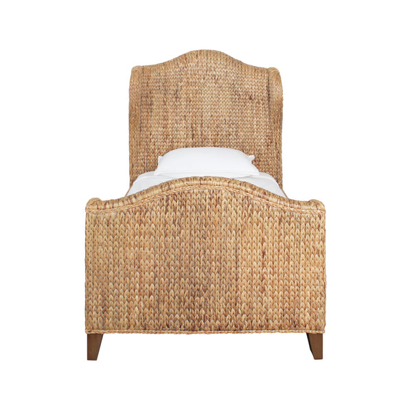 WINGED HEADBOARD AND FOOTBOARD WITH SIDE RAILS IN NATURAL WATER HYACINTH, TWIN SIZE