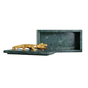 GREEN MARBLE BOX WITH BRASS ALLIGATOR HANDLE