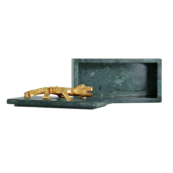 GREEN MARBLE BOX WITH BRASS ALLIGATOR HANDLE