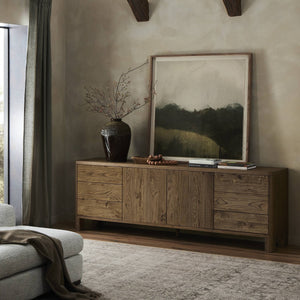 Noeline Media Console In Worn Oak And Worn Oak Veneer And Resawn Worn Oak