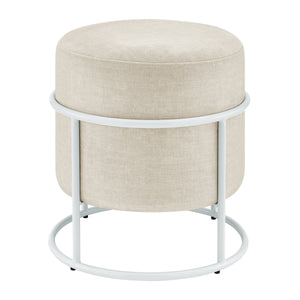Ophelia Velvet Round Ottoman w/ White Metal Frame, Padburry Cream